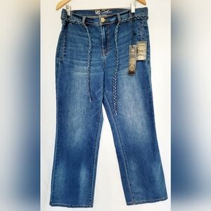 DG2 Diane Gilman Women's Cotton/Viscose Blend Blue Bootcut Jeans Braided Tie 16